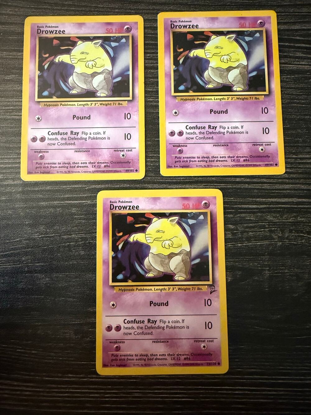 Vintage Pokemon Card Lot - Drowzee 49/102 Base Set Shadowless & Unlimited WOTC